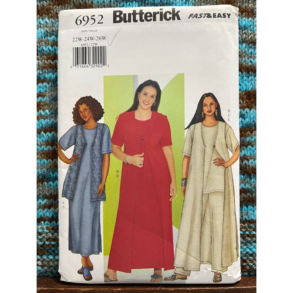 Butterick Sewing pattern 6952 Dress jacket vest size 22w 24w 26w